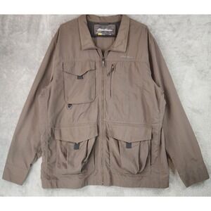 Eddie Bauer Travex Jacket Mens XL Brown Ripstop Nylon Full Zip Utility Travel